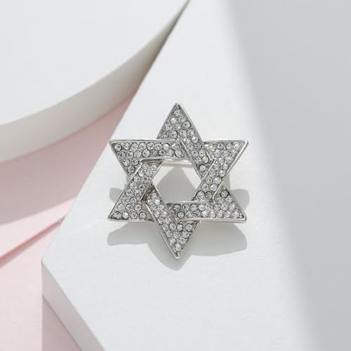 Image of Star of David Brooch Pin Full Crystal Gold /Silver Star Lapel Pin Six Pointed Star Safty Pin Women Men Clothes Decorations