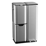 mVm Kitchen Bin,60L Triple Rubbish Bin,3 Compartment Stainless Steel Pedal Bin,Recycling Bin with Soft-Close Lids and Plastic Inner Buckets,Fingerprint Proof,Odour Seal,Large Capacity Trash Can