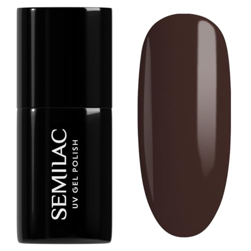 Semilac UV Nagellack A715 Bronzed Bliss 7 ml Fast Schwarzes Burgunderbraun Hochdeckender Gel Polish mit Luxuriösem Samt
