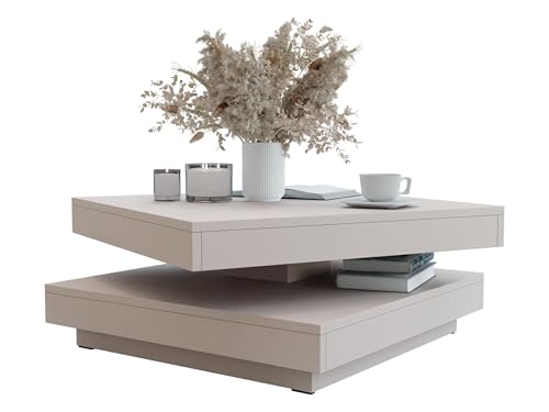 Mirjan24 Table basse Luriso, table de salon, table à thé, plateau supérieur pivotant, cachemire, 70 cm x 34 cm x 70 cm