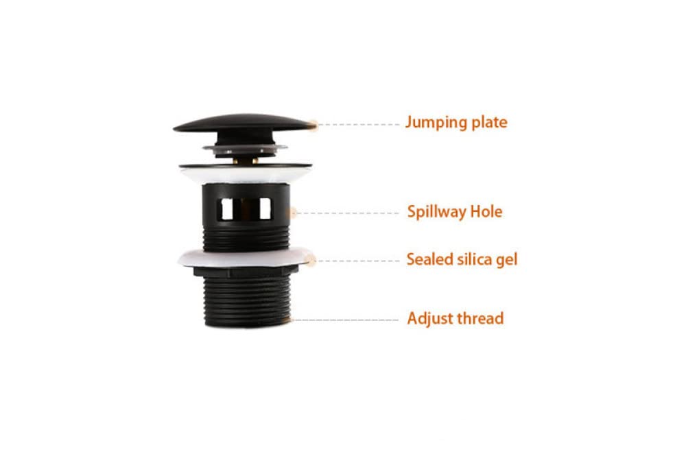 Válvula de drenaje desplegable para lavabo de baño, color negro mate, material de latón macizo, níquel con agujero
