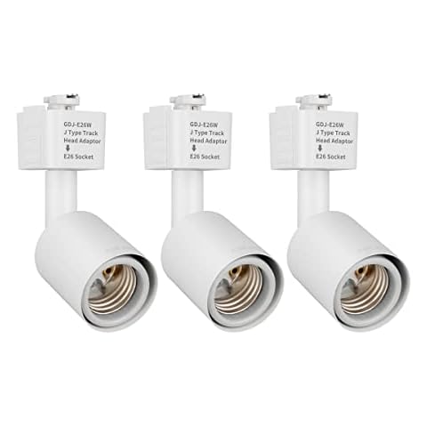 mirrea J Type Track Lighting Head to E26 Medium Screw Base Adapter Light Direction Adjustable Pack of 3 (White) Cover