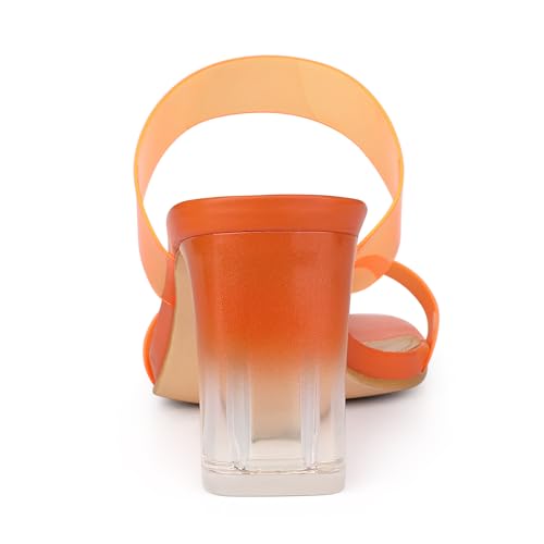 Allegra K Allegra K Women's Colorful Straps Clear Heels Block Heel Orange Clear Sandals 5 M US