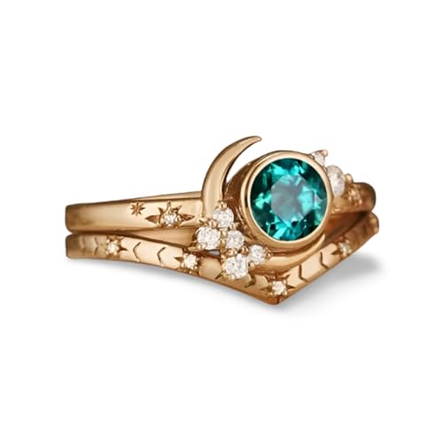 Bague lune et étoile dorée avec pierre blanche pour soirée chic