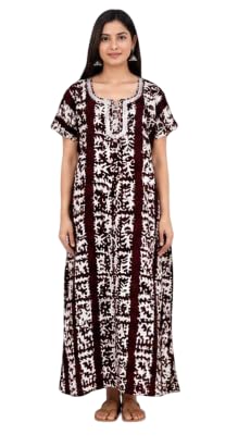 Women’s Cotton Printed Nighty Dress | Full Length Short Sleeve Lounge Wear Night Gown for Women | Soft Comfortable Sleepwear Maxi Dress for Daily Home Wear Brown-image-48