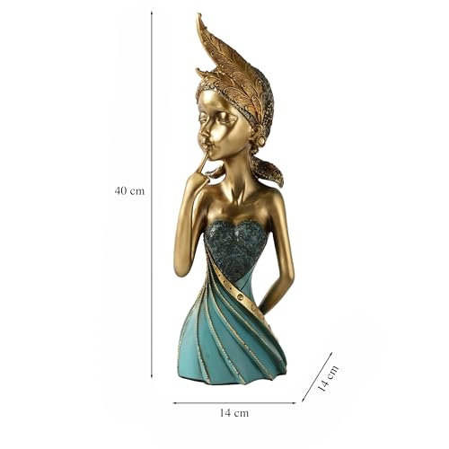 Image of ARMONIA Premium Embossed Gold & Turquoise Figurine with Ornate Headpiece - Feminine Beauty Sculpture for Home Decor, Gifting & Ambience, Showpiece Figurine for Home Decor Gift, Wedding & Housewarming
