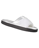 Isotoner Women's Microterry Slide Slipper with Satin Trim, White, 8.5/9