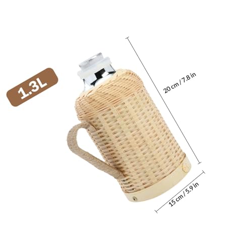 Hervidor térmico de bambú de 1.3l con interior de vidrio termo portátil retro 3