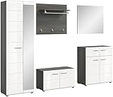 xonox.home   Garderobenkombination Salsa 5 tlg. Set 250x192x37 cm in Rauchsilber und weiß hochglanz   Flurmöbel Dielenmöbel Garderobenschrank Eingangsbereich