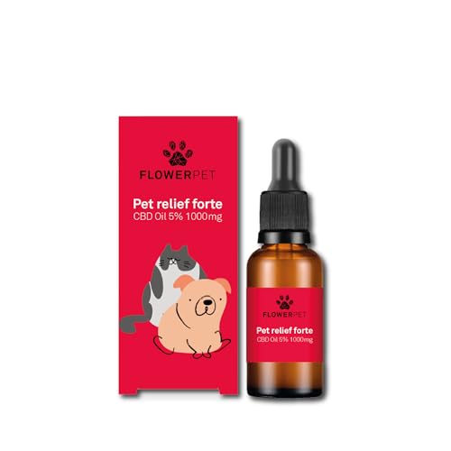 FLOWER PET, Pet Relief 5%, Aceite para Mascotas, Ideal para Estados de Ansiedad y Estrés, con Ingredientes de Origen Natural, con Extractos de Cáñamo, Vitaminas y Terpenos, 20 ml