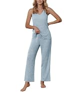 Ekouaer Women's Pajamas 2 Piece Sleeveless Lounge Set Soft V-neck Tank Top Pants Sleepwear Matchi...