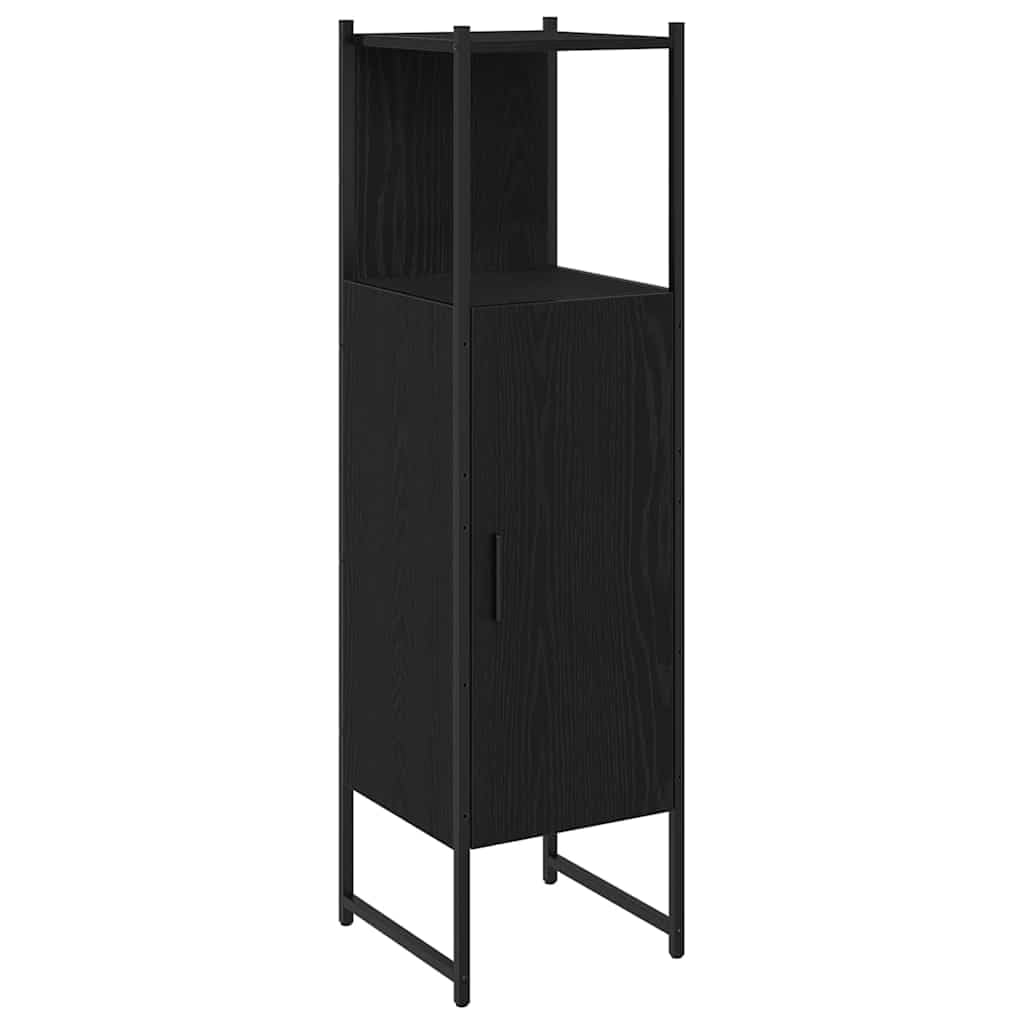 Juego de 4 muebles de baño de acero y madera con espejo, estante y armario, color negro