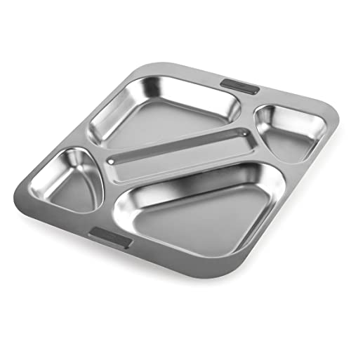 LACOR - 66957Z - Bandeja Autoservicio, Bandeja para Comedor, 4 Compartimentos + Espacio para Cubiertos, Apilable, Acero Inoxidable, 32.5 x 37.5 cm
