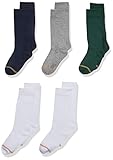 GOLDTOE Girls' Little Knee High Socks, 5 Pairs, Navy, White, Grey Heather, Hunter Green, Shoe Size: 9-3.5