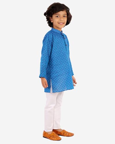 Image of superminis Baby Boys Traditional Ethnic Wear Handloom Cotton Solid Pattern Kurta With White Pyjama Set