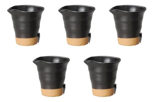 Set of 5, Black Skin Katakuchi Cold Sake Cup [3.9 x 3.7 x 3.7 inches (10 x 9 x 9.5 cm) (240cc)] | Cold Sake Pottery (Setomonohonpo)
