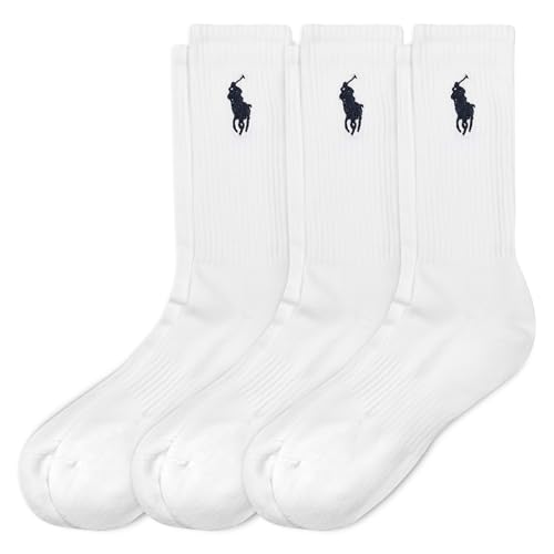 POLO RALPH LAUREN mens Classic Embroidery Big Pony Crew Socks - 3 Pair Pack - Casual Mock Rib & Engineered Arch Support
