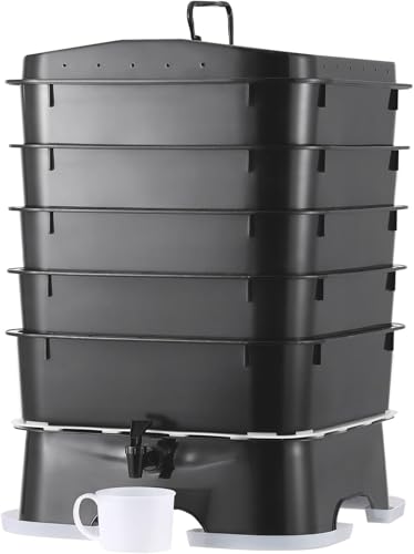 The Original VermiHut Plus 5-Tray Worm Composter Indoor & Outdoor Vermicomposting Bin | Sustainable Design for Food Waste Recycling- Black