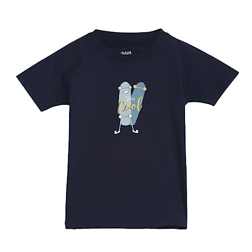 Image of miniklub Boys Round Neck Short Sleeve Knitted Cotton T-Shirt (Blue Color)
