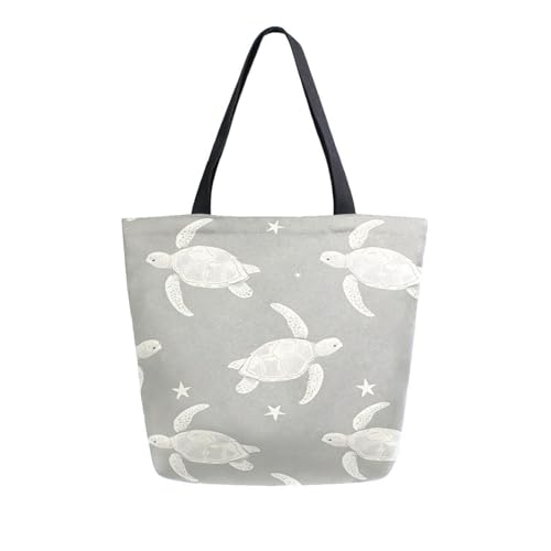 Extra Large Shoulder Tote Bag for Beach Travel Weekender Gym Gray Sea Turtles Stars Reusable Grocery Canvas Shopping Bag