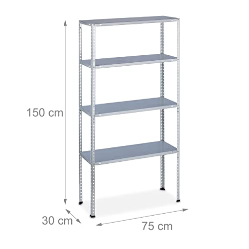 Relaxdays Heavy Duty Shelving Unit, Max. Load 200 kg, 4 Shelves, 150x75x30 cm, Garage & Cellar, Galvanised Steel, Silver - Image 3