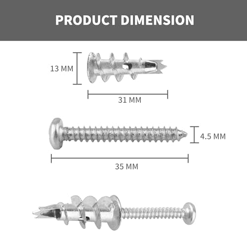Drywall Anchors and Screws Kit, Self Drilling Anchors, 20PCS Heavy Duty Wall Anchors and 20PCS Screws for Drywall Sheetrock - Image 3