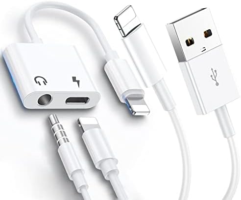 2 in 1 iPhone Lightning to 3.5 mm Headphone Jack Adapter, with iPhone 14 Fast Charger Cable [Apple MFI Certified] Aux Audio Charger Splitter Adapter for iPhone 13/12/XS/X/8/7-Support All iOS System