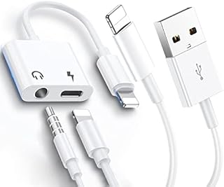 2 in 1 iPhone Lightning to 3.5 mm Headphone Jack Adapter, with iPhone 14 Fast Charger Cable [Apple MFI Certified] Aux Audio Charger Splitter Adapter for iPhone 13/12/XS/X/8/7-Support All iOS System