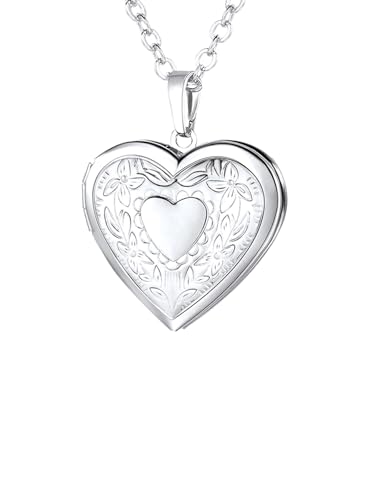 U7 Collier Porte Photo Coeur Femme Platiné Chaîne Pendentif avec Chaine Argent Collier Acier Inoxydable