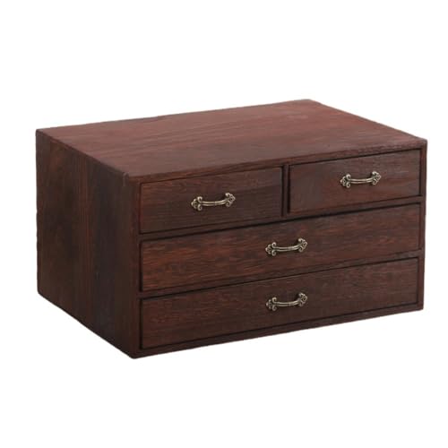 Xozilo 引き出し付き木製卓上収納ボックス アンティーク調 大容量 机上ラック ペンホルダー 小物・文房具整理 省スペース オフィス/在宅/学生向け デスク用 4段 33×23×18cm リビング・寝室に (新しい4段引き出し 33*23*18)