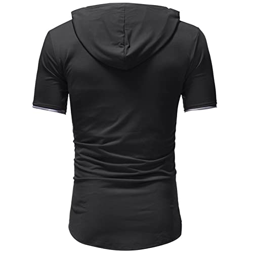 Mens Slim Fit Ripped Hooded Shirts Short Sleeve Irregular Hem Hoodie T-Shirts Solid Color Hip Hop Casual Tops3