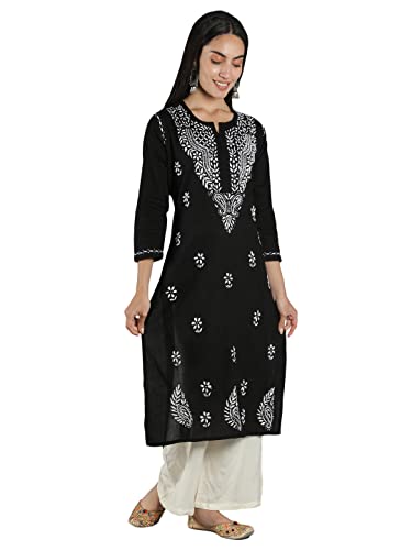 Image of Seva Chikan Hand Embroidered Lucknowi Chikankari Cotton Kurta Kurti for Womens SCL4219