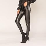 Nina Carter S513 Damskie dżinsy Skinny Fit Wetlook High Waist Skórzane dżinsy Stretch Długość do kostek 5-Pocket-Style, Czarny (513-1), S