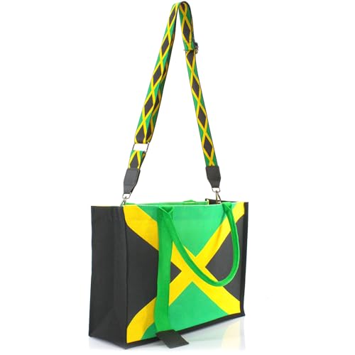 Image of Women's Canvas Tote Bag Waterproof Ribbon Beach Bag Jamaican Reggae Party Bag | Waterproof