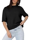 Picture of Saodimallsu Womens Short Sleeve Sweater Crew Neck Pullover Summer Lightweight Loose 2025 Knit Tops Dressy Casual Blouse Black