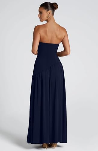 Image of Memoriesea Women's Elegant Strapless High Split A Line Flowy Party Cocktail Maxi Dress