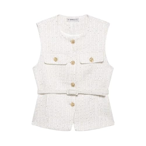 Tweed Vest Women Sleeveless Button Front Casual Blazer Jackets Work Office Vest
