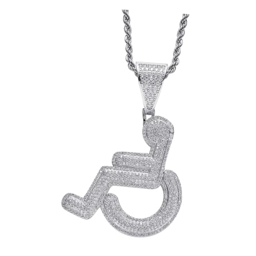 Collier pendentif homme fauteuil roulant en cuivre argenté et zircon créatif haut de gamme