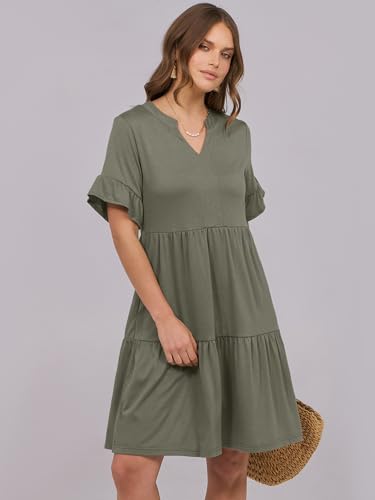 Image of ANRABESS Women's Summer Casual Dress, V-Neck Ruffle Sleeve Tiered Mini Dress, Soft Comfy Fabric with Pockets for All-Day Wear