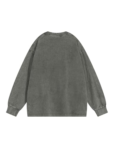 Vamtac Long Sleeve Shirts For Men Oversized Crewneck Sweatshirt Casual Acid Wash Tshirt Cotton T-Shirts Unisex Pullover Top2