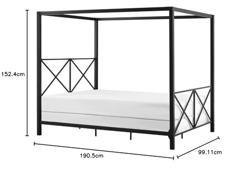 Image of Metal Queen Size Poster Bed Without Storage | Wrought Iron Canopy Queen Poster Bed Frame with Headboard & Footboard | Cot Without Storage | Metal Furniture for Bedroom, (Design 3-Black)