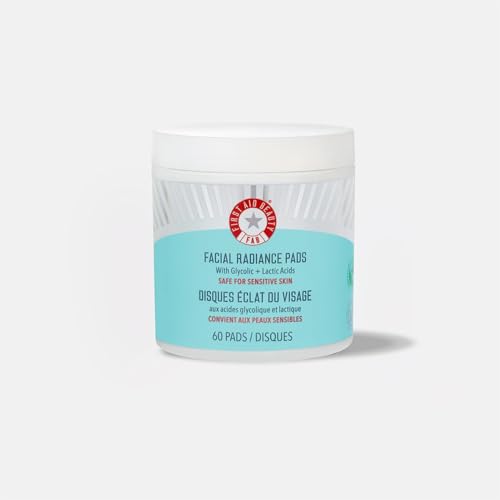 First Aid Beauty - Facial Radiance Pads with Glycolic & Lactic Acids Daily Exfoliating Pads with AHA Visibly Smaller Pores Help Tone & Brighten Skin One-Step Makeup Prep Compostable 60