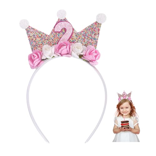 YZROHYI Coroa aniversário 2 anos, coroa Happy Birthday Crown Girl, diadema de aniversário, Happy Birthday tiara com flores de rosa, coroas princesa menina, coroas decoração para acessórios festa