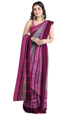 Image of eC ESHA'S COLLECTION Women's Cotton Blend Begumpuri Handloom Saree With Unstitched Running Blouse Piece