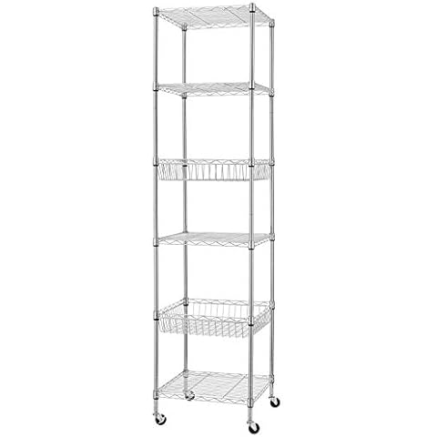 Finnhomy Heavy Duty 6 Tier Wire Shelving Unit with Wheels 18x18x72-inches 6 Shelves Storage Rack Thicken Steel Tube, Adjustable Shelving Rack for Kitchen Bathroom Office, NSF Certified, Chrome Cover