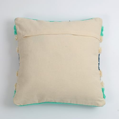 Image of TIB Premium Boho Decorative Throw Cushion Covers, 16 x 16 cm, Set of 2, Cotton. (Cream & Blue)