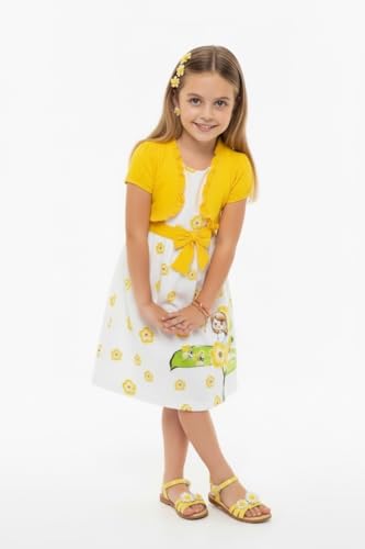 Image of ToBeInStyle Girls Two Piece Short Sleeve Dress and Matching Bolero Crop Cardigan Assorted Prints Cotton Blend Summer Outfit