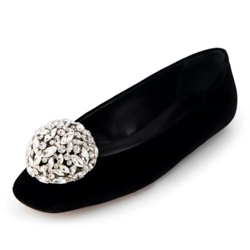 Maiyang Women Shiny Rhinestone Decoration Square Toe Ballet Flats Slip on Comfy Insole Ballroom Party Casual Daily Flat Shoes Size 4-16 US