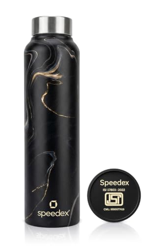 Image of Speedex Stainless Steel Printed Water Bottle 1 Ltr 1000 ml, BIS Approved, Leak Proof Screw Cap Bottle for Office, School, Travel, Daily Use for Men, Women, Kids, Adults, Gold Mine, Set of 1