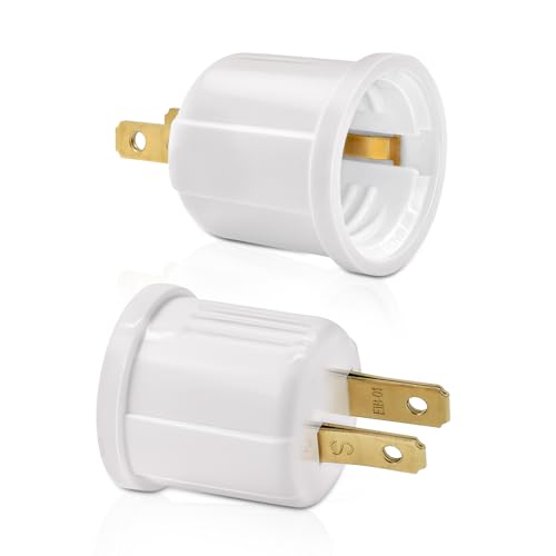 Outlet to Socket Adapter Plug-in Light Socket Convert Outlet to Light Bulb Socket Polarized 2-Prong Outlet to E26 E27 Screw Base Bulb Socket 660 Watt 125 Volt UL Listed (2 White Color)